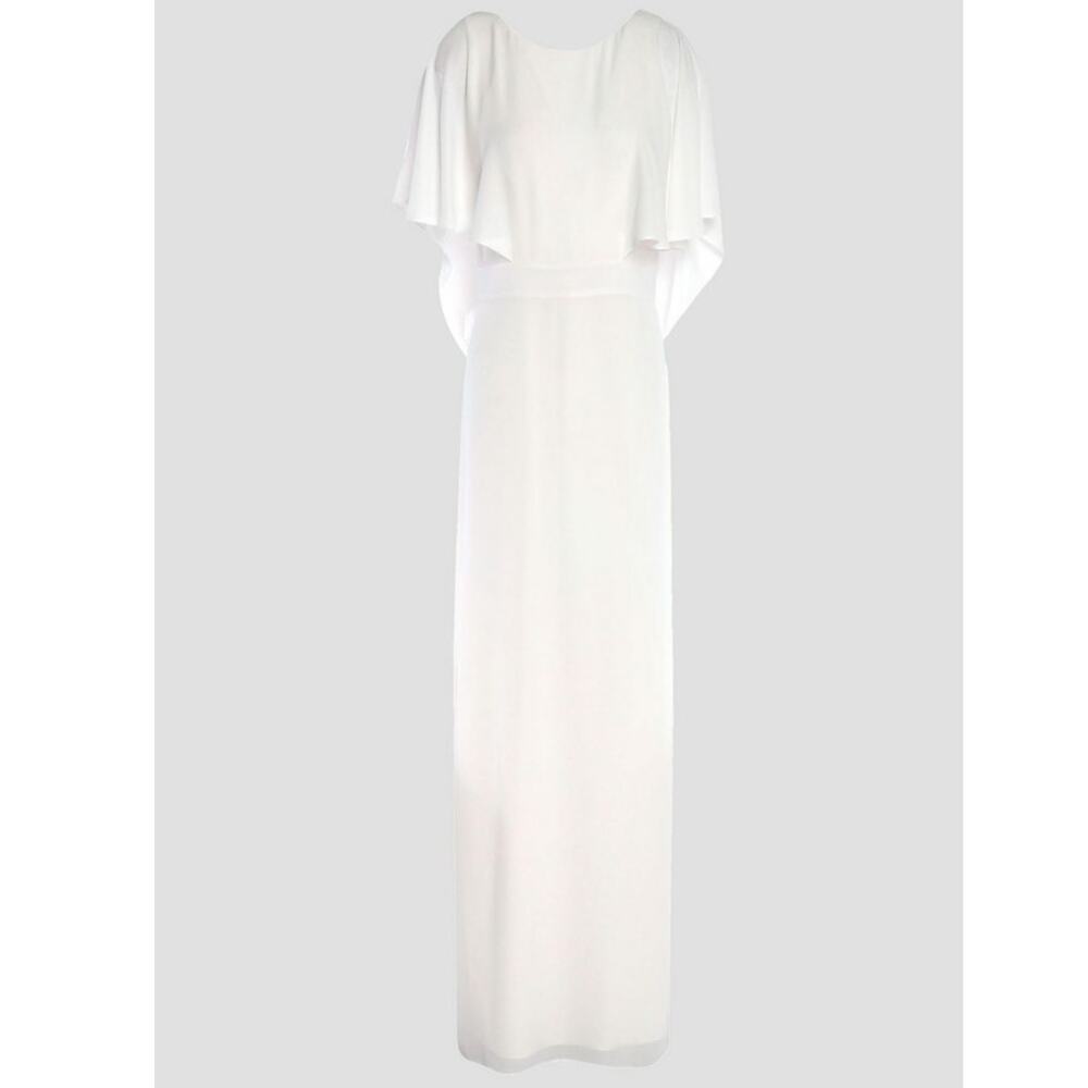 HALSTON HERITAGE Cape Effect Draped Crepe Gown Maxi Dress White US 4 NWT - Picture 4 of 15